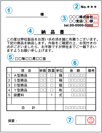 納品書の書式