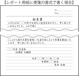 始末書の書き方（レポート用紙に便箋の書式）