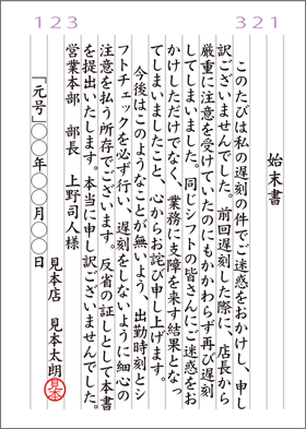 始末書便箋例文