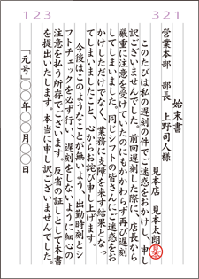 始末書便箋例文